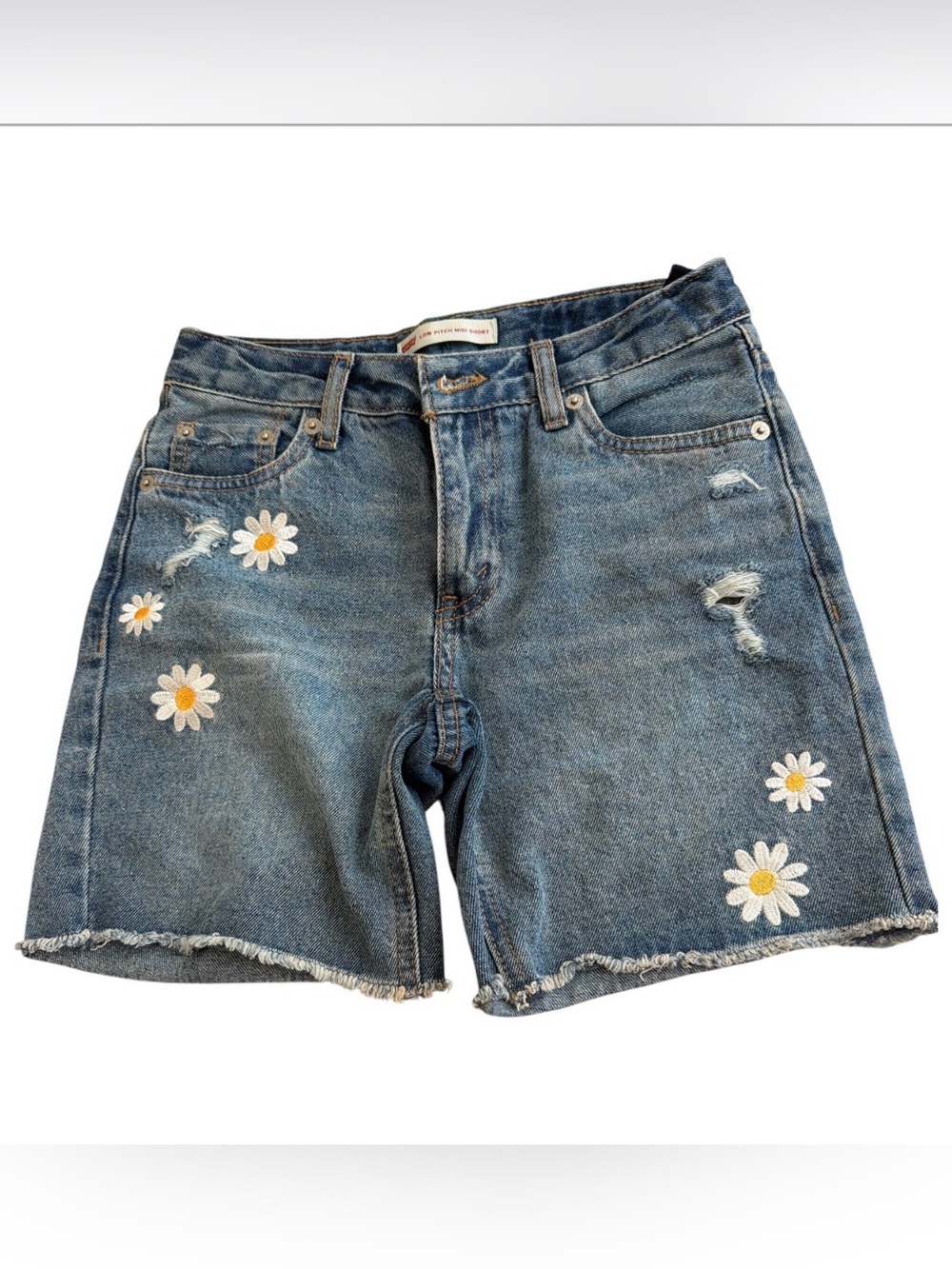 Levi's Blue Denim Daisy Embroidered Kids Shorts
